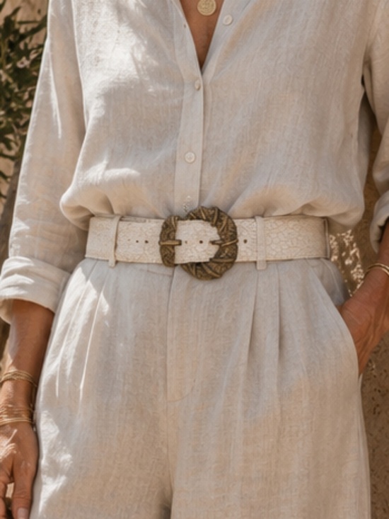 Vintage Sensation Italia White Crackle Leather Belt Brass Buckle Size 32 main image 3